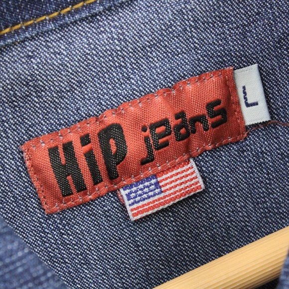 HIP JEANS Womens Denim Jacket Blue Button Down Embroidered Cotton Large L NWT - Picture 4 of 7